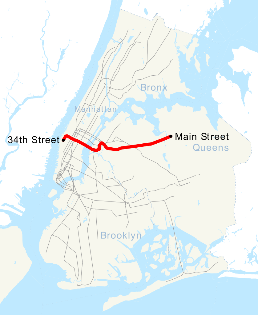 Map of the 7 Train in NYC subway