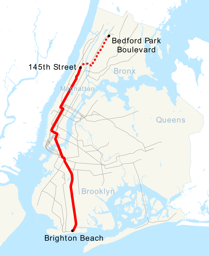 Map of the B Train in NYC subway
