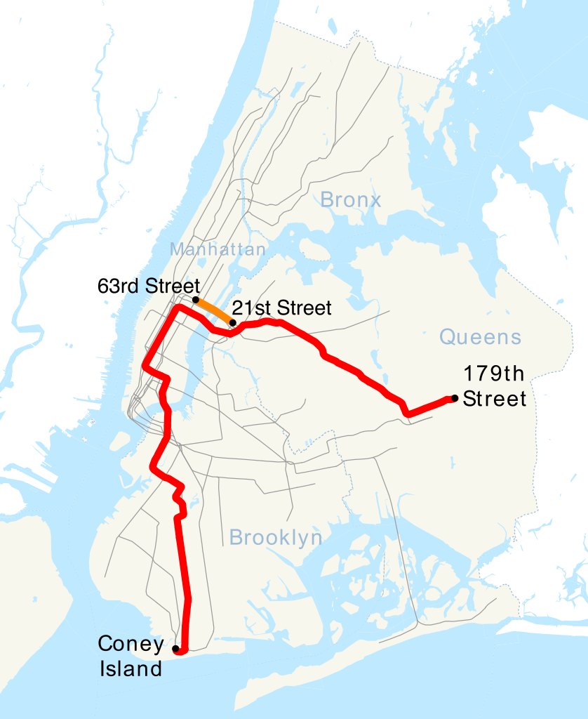 Map of the F Train in NYC subway