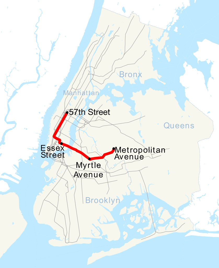 Map of the M Train in NYC subway
